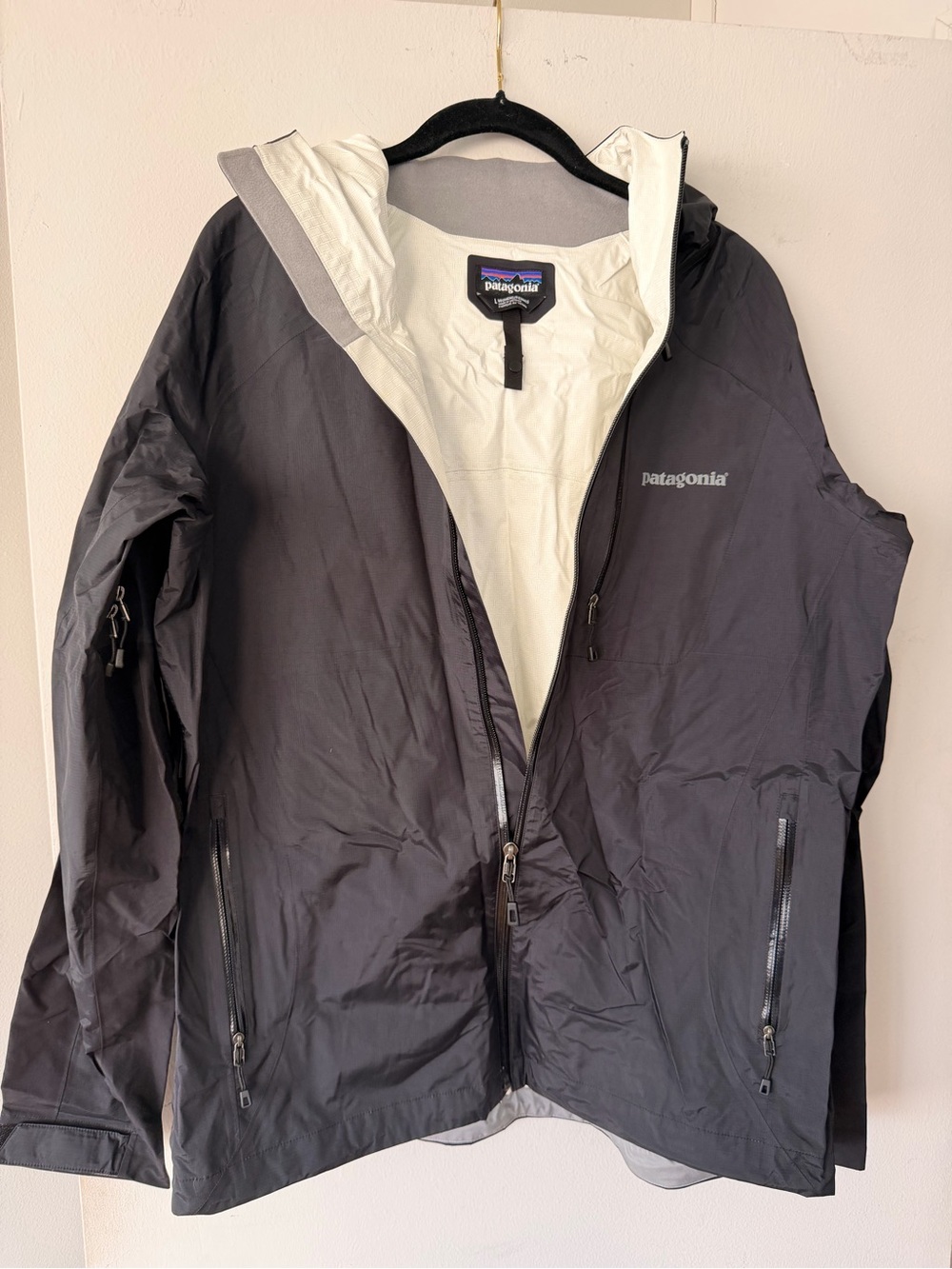 Patagonia Black Rain Jacket with White Interior Hood